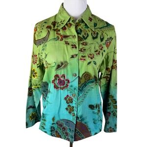 Mirasol Women's Large Green Teal Ombre Floral Paisley Sequin Cotton Jacket